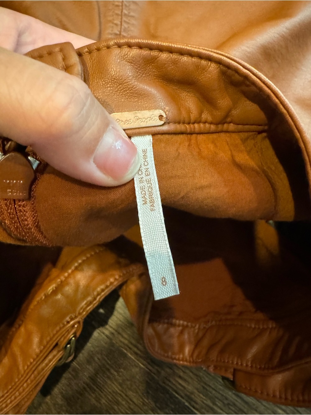 Free People Cognac Faux Leather Mini Skirt with Side Zip - Picture 4 of 8